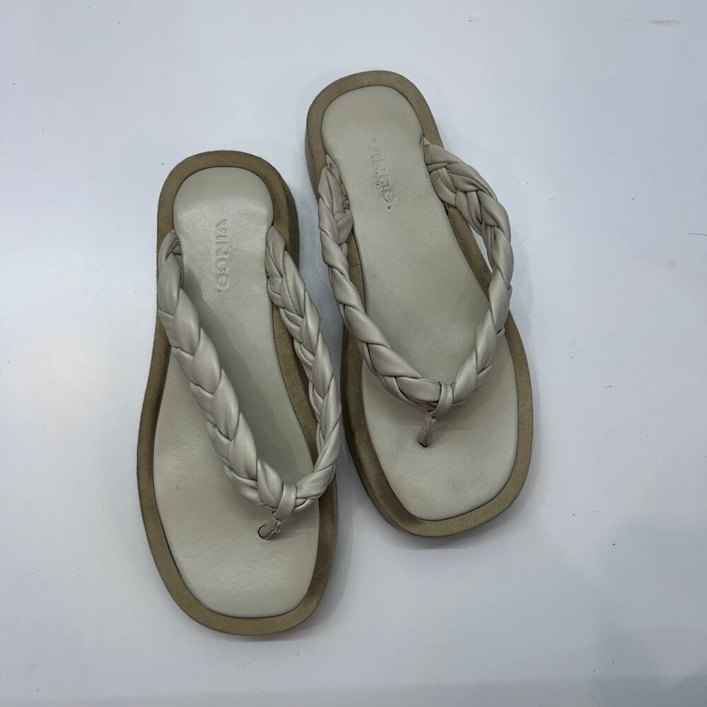 $270 Vince Nita Braided Thong Sandal 36.5 / 6.5 Flip Flop White Platform Leather